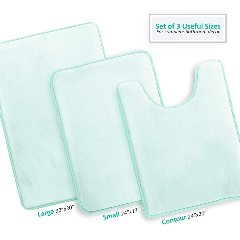 Clara Clark 3 Piece Bathroom Rugs Bath Mat Set, Velvet Memory Foam Bath Mats for Bathroom - Non-Slip, PVC Backing Bath Rugs, Washable - Dries Quickly, Blue - Image 3
